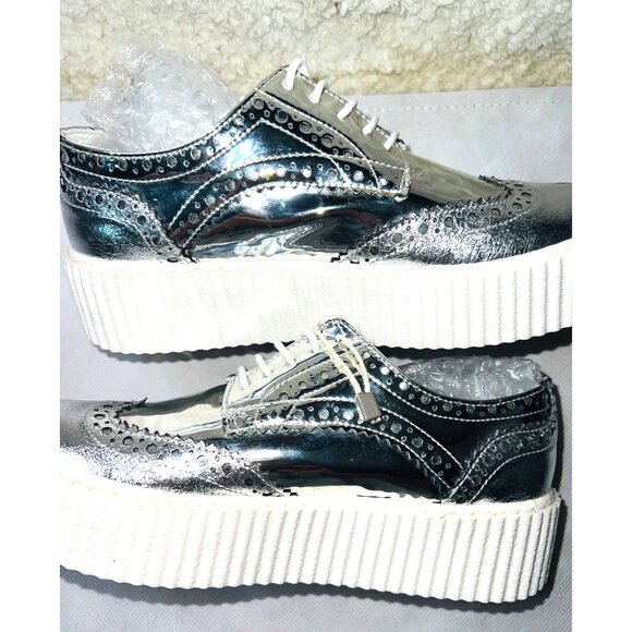 George J. Love Silver and White Platform Brogues For Women Shoe Size 6.5M (37) - Picture 4 of 6